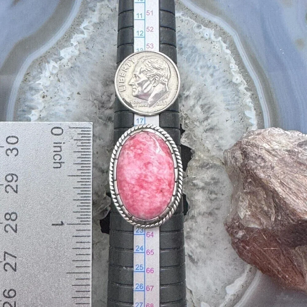Sterling Silver Southwestern Style Oval Thulite Decorated Ring Sz 9.5 For Women
